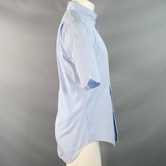 SS07 Size 38 Blue White Gingham Cotton Button Down Collar Short Sleeve Shirt - Picture 3 of 7